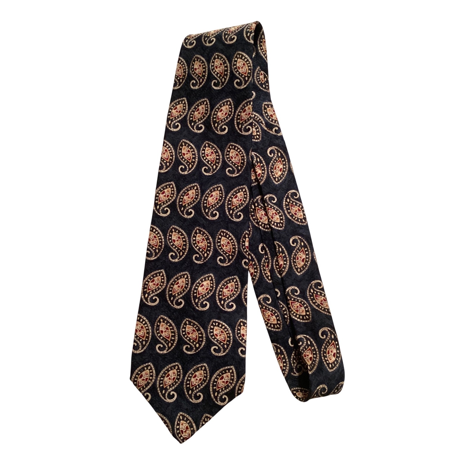 Geoffrey Beene Mens Silk Tie Navy Blue Burgundy Paisley Classic New York Necktie